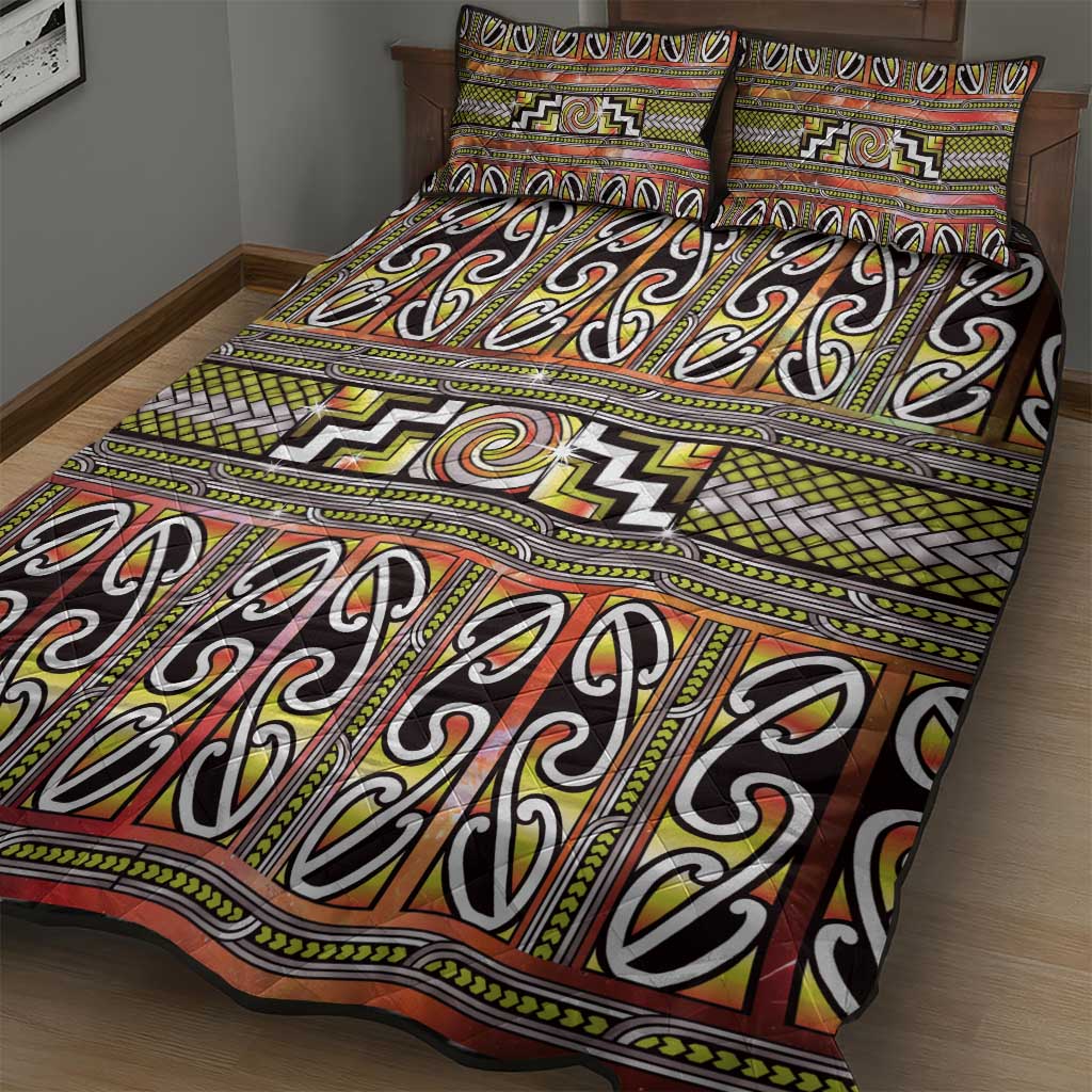 Maori Matariki Quilt Bed Set Yellow Galaxy Aesthetic Koru Art LT01 - Polynesian Pride