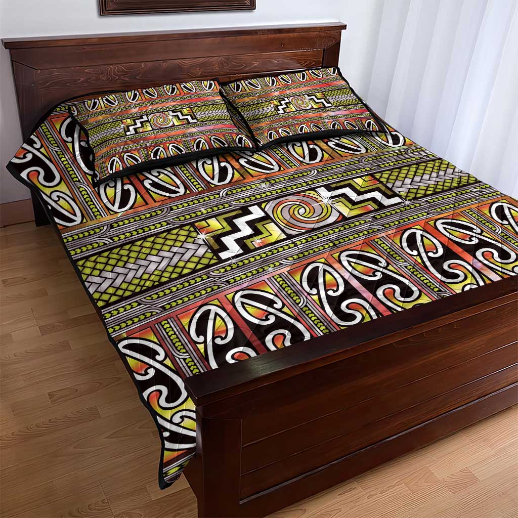 Maori Matariki Quilt Bed Set Yellow Galaxy Aesthetic Koru Art LT01 - Polynesian Pride