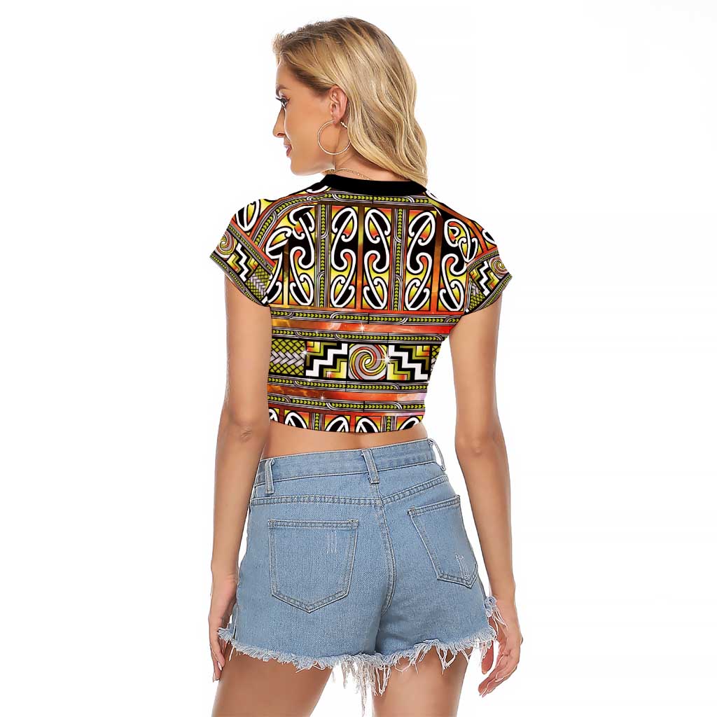 Maori Matariki Raglan Cropped T Shirt Yellow Galaxy Aesthetic Koru Art LT01 - Polynesian Pride