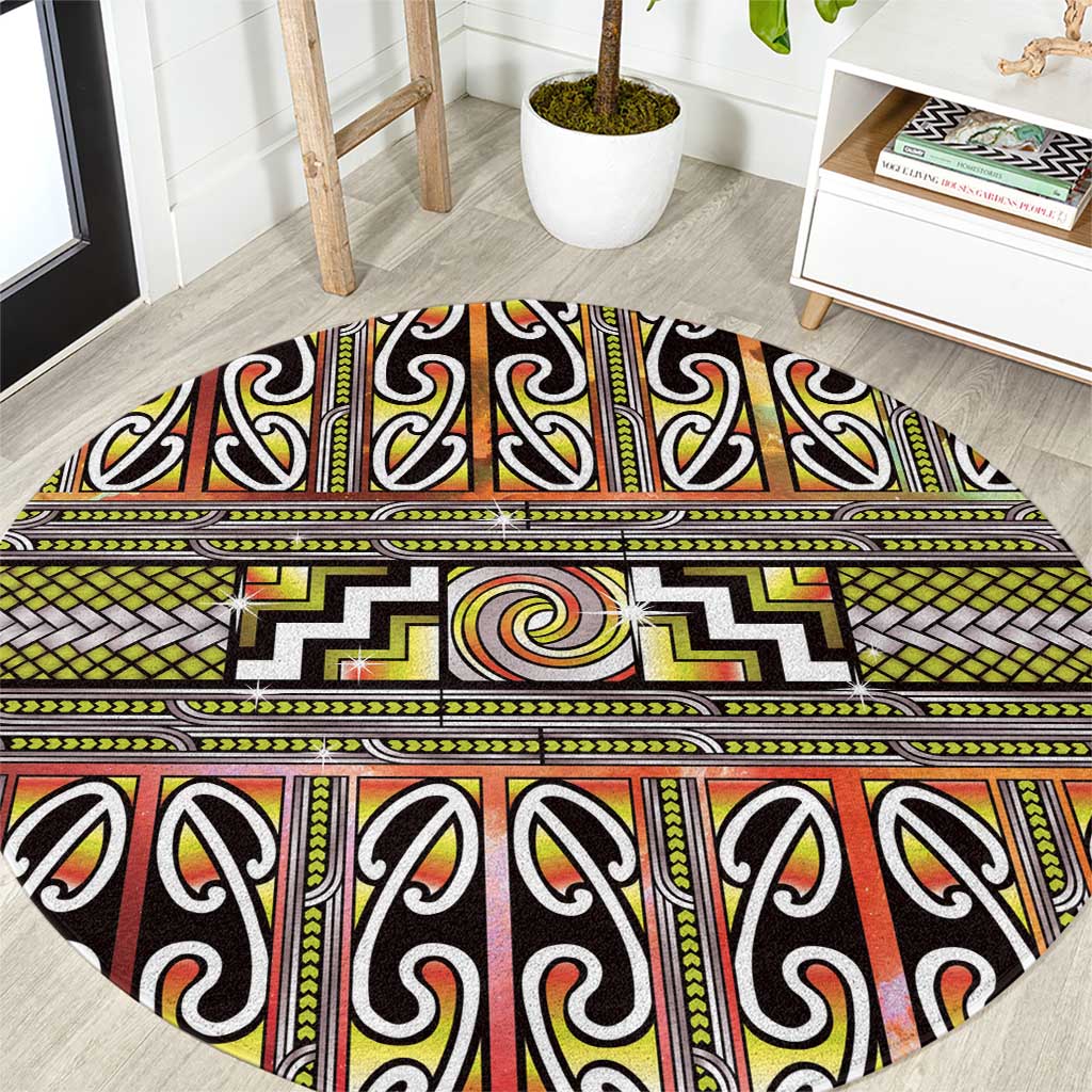 Maori Matariki Round Carpet Yellow Galaxy Aesthetic Koru Art LT01 Yellow - Polynesian Pride