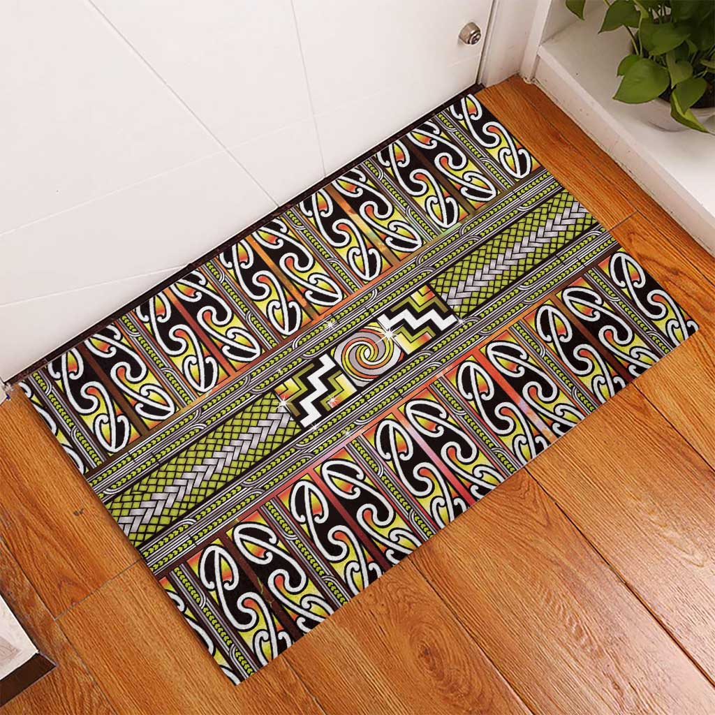 Maori Matariki Rubber Doormat Yellow Galaxy Aesthetic Koru Art LT01 - Polynesian Pride