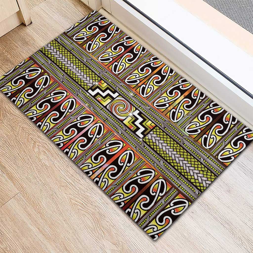 Maori Matariki Rubber Doormat Yellow Galaxy Aesthetic Koru Art LT01 - Polynesian Pride