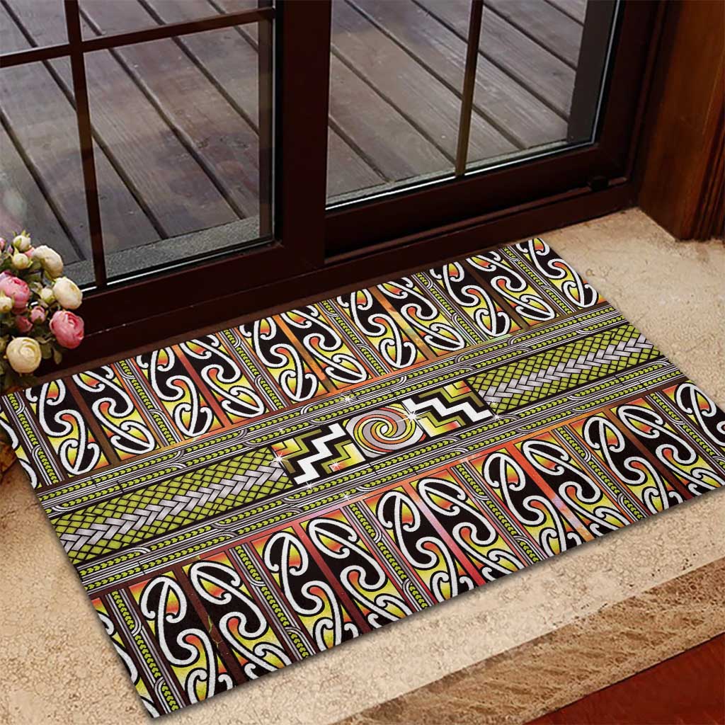 Maori Matariki Rubber Doormat Yellow Galaxy Aesthetic Koru Art LT01 - Polynesian Pride