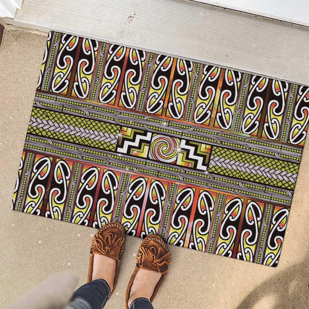 Maori Matariki Rubber Doormat Yellow Galaxy Aesthetic Koru Art LT01 - Polynesian Pride