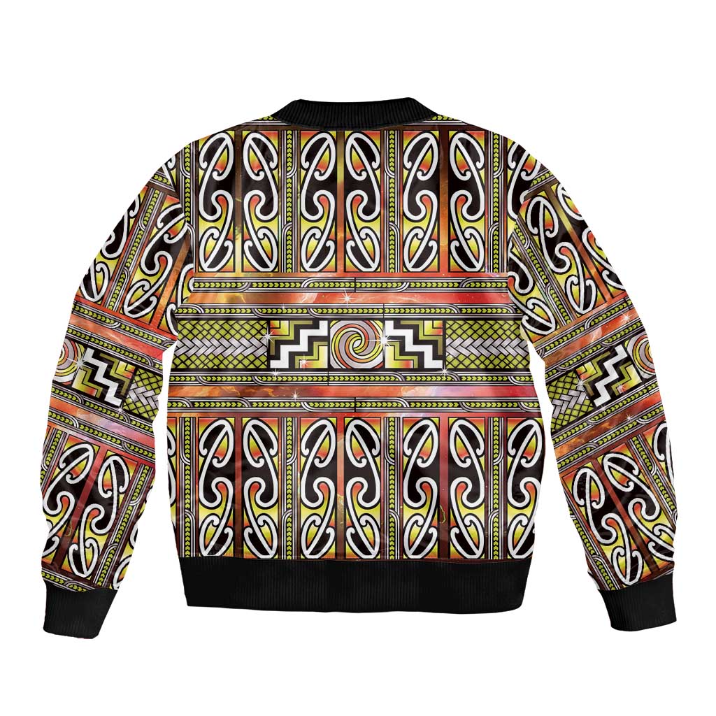 Maori Matariki Sleeve Zip Bomber Jacket Yellow Galaxy Aesthetic Koru Art LT01 - Polynesian Pride