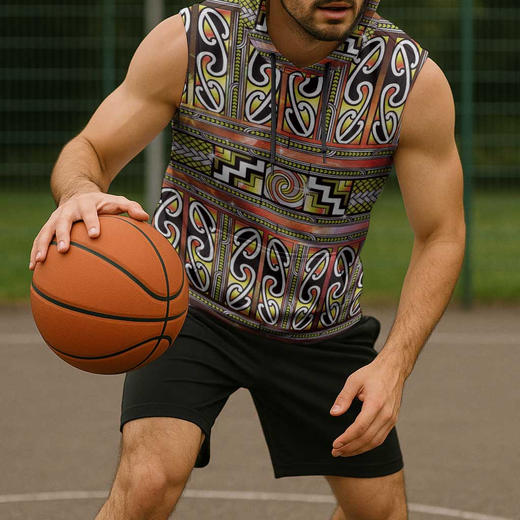 Maori Matariki Sleeveless Hoodie Yellow Galaxy Aesthetic Koru Art LT01 - Polynesian Pride