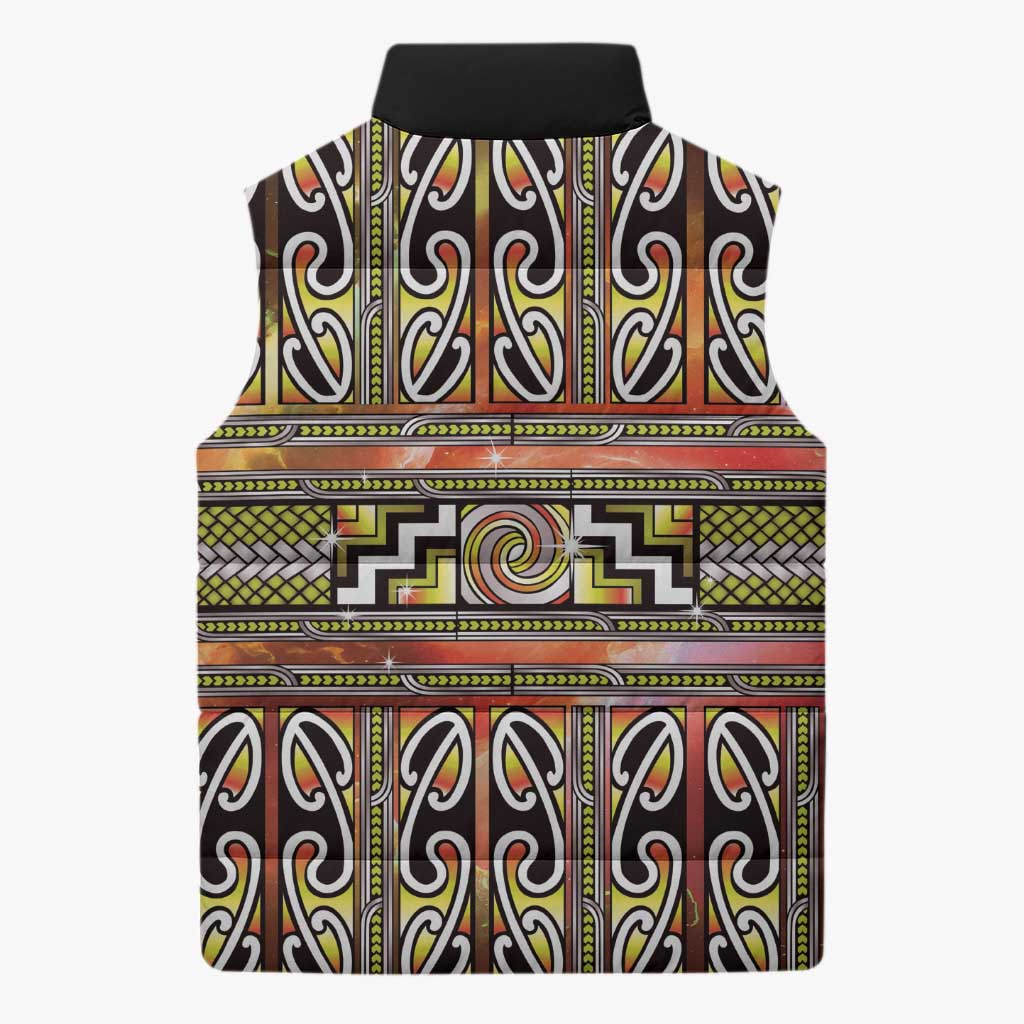 Maori Matariki Sleeveless Puffer Jacket Yellow Galaxy Aesthetic Koru Art LT01 - Polynesian Pride