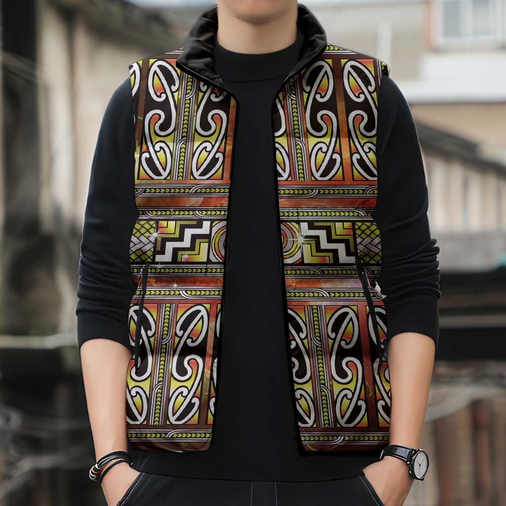 Maori Matariki Sleeveless Puffer Jacket Yellow Galaxy Aesthetic Koru Art LT01 - Polynesian Pride