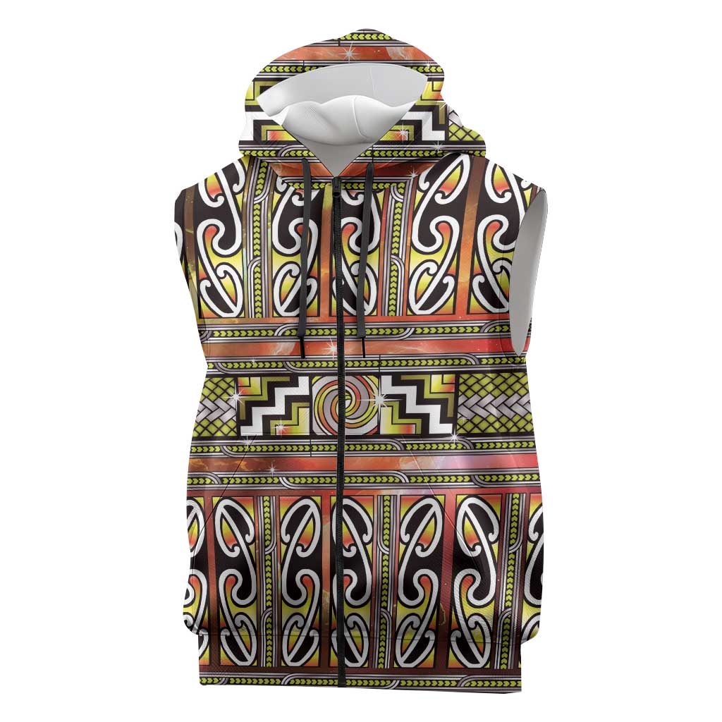 Maori Matariki Sleeveless Zip Hoodie Yellow Galaxy Aesthetic Koru Art LT01 Yellow - Polynesian Pride