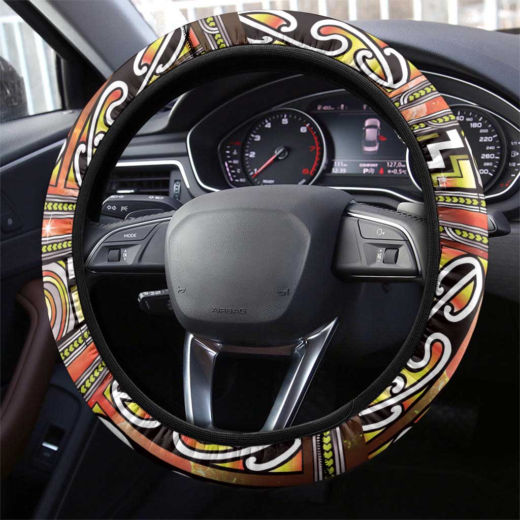 Maori Matariki Steering Wheel Cover Yellow Galaxy Aesthetic Koru Art LT01 - Polynesian Pride