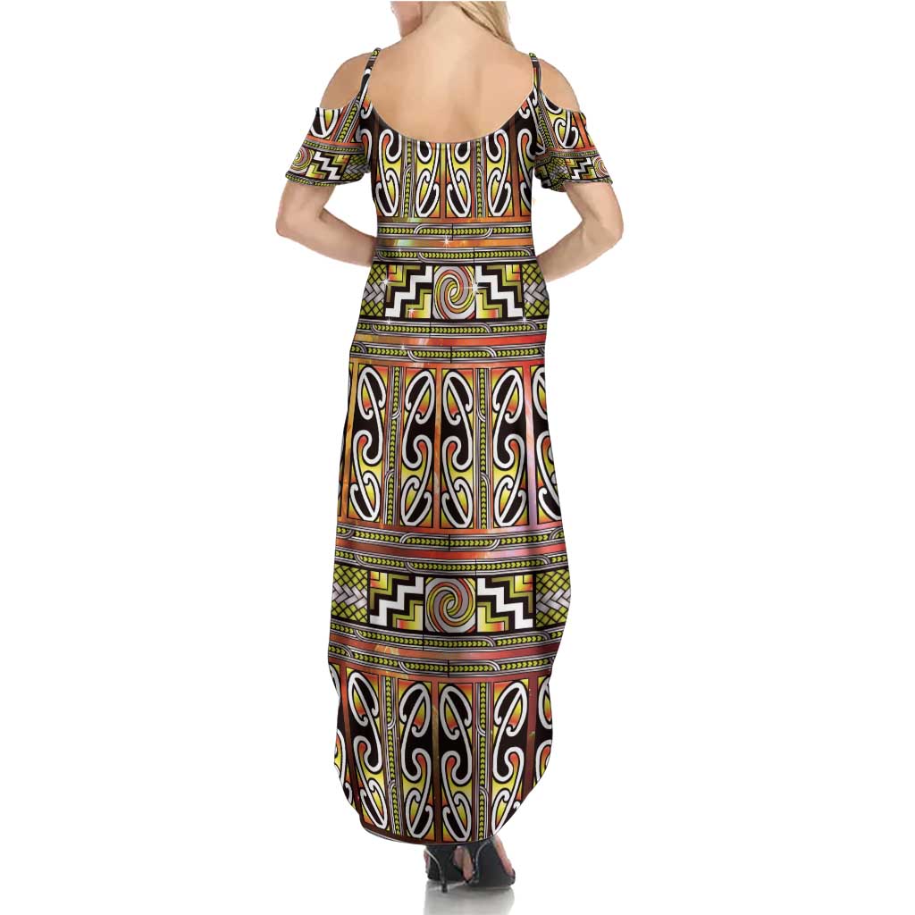 Maori Matariki Summer Maxi Dress Yellow Galaxy Aesthetic Koru Art LT01 - Polynesian Pride