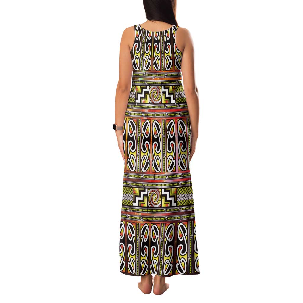 Maori Matariki Tank Maxi Dress Yellow Galaxy Aesthetic Koru Art LT01 - Polynesian Pride