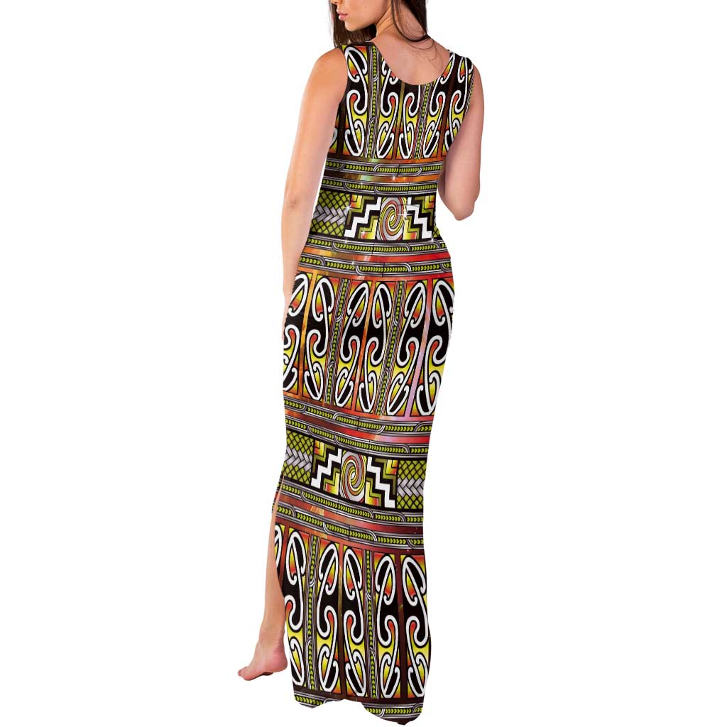Maori Matariki Tank Maxi Dress Yellow Galaxy Aesthetic Koru Art LT01 - Polynesian Pride