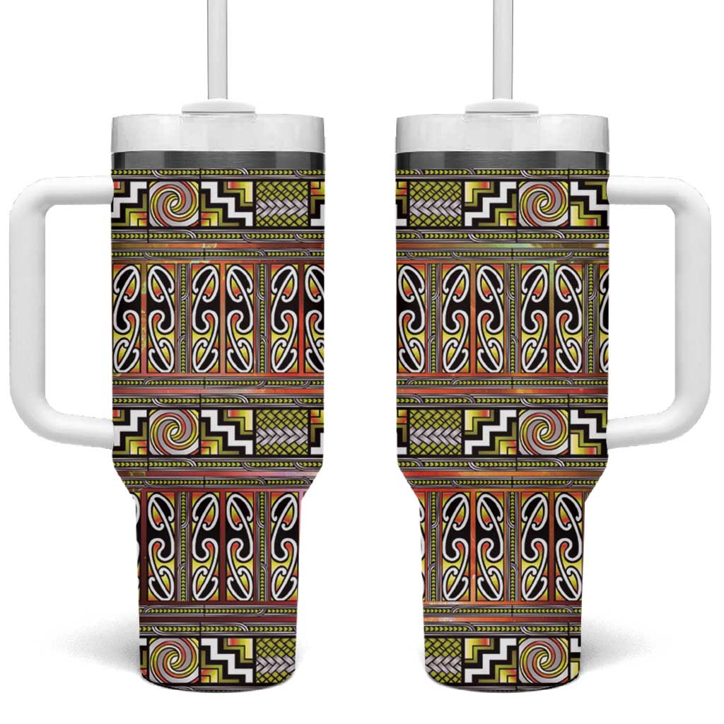 Maori Matariki Tumbler With Handle Yellow Galaxy Aesthetic Koru Art LT01 One Size: 40 oz Yellow - Polynesian Pride