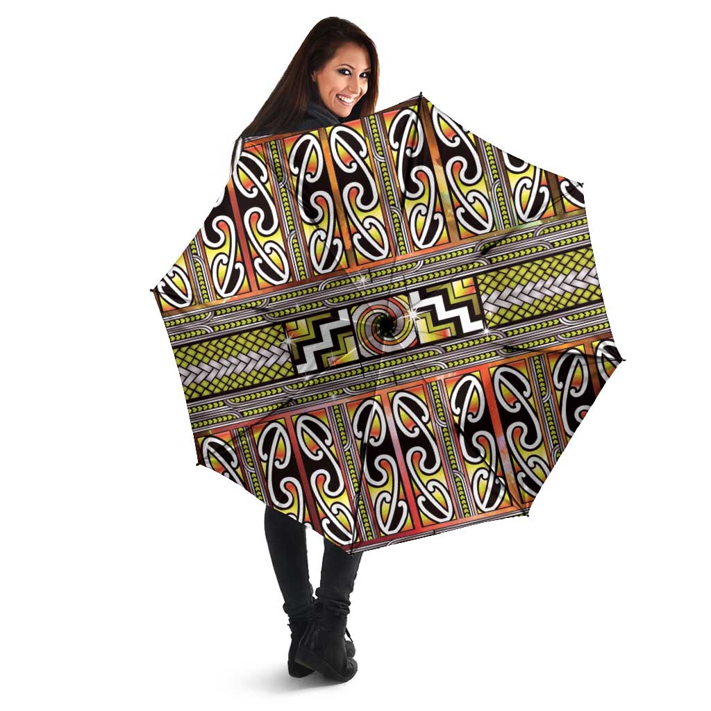 Maori Matariki Umbrella Yellow Galaxy Aesthetic Koru Art LT01 - Polynesian Pride