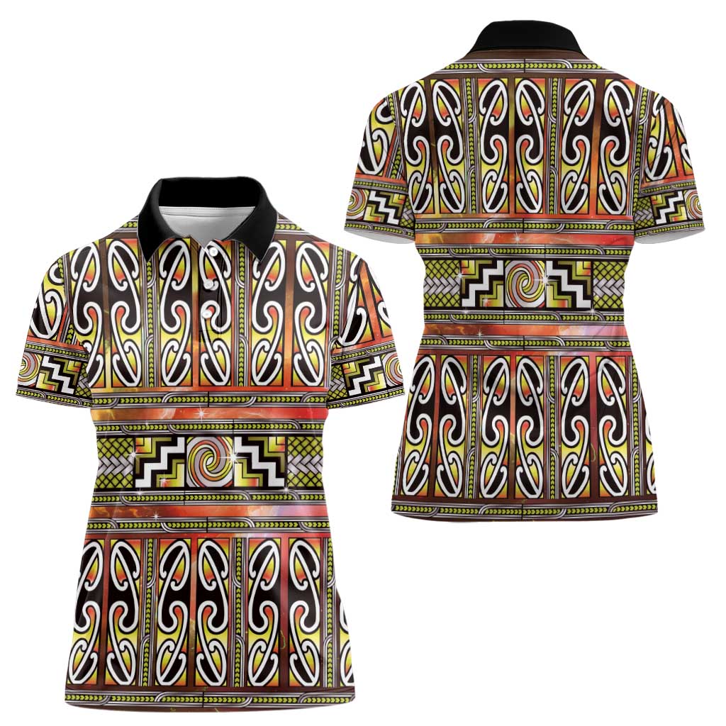 Maori Matariki Women Polo Shirt Yellow Galaxy Aesthetic Koru Art LT01 - Polynesian Pride