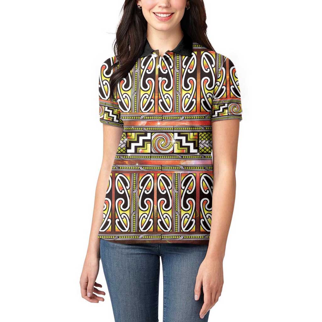 Maori Matariki Women Polo Shirt Yellow Galaxy Aesthetic Koru Art LT01 - Polynesian Pride