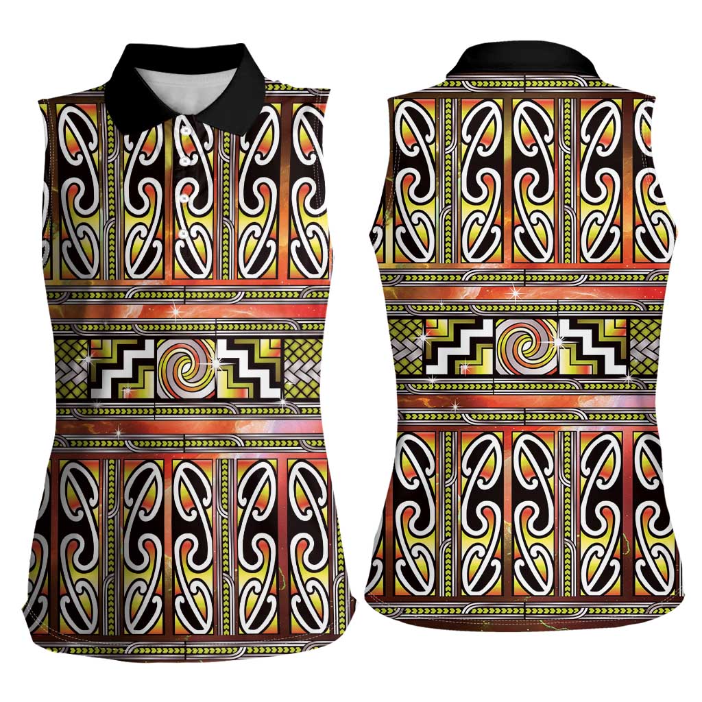 Maori Matariki Women Sleeveless Polo Shirt Yellow Galaxy Aesthetic Koru Art LT01 - Polynesian Pride