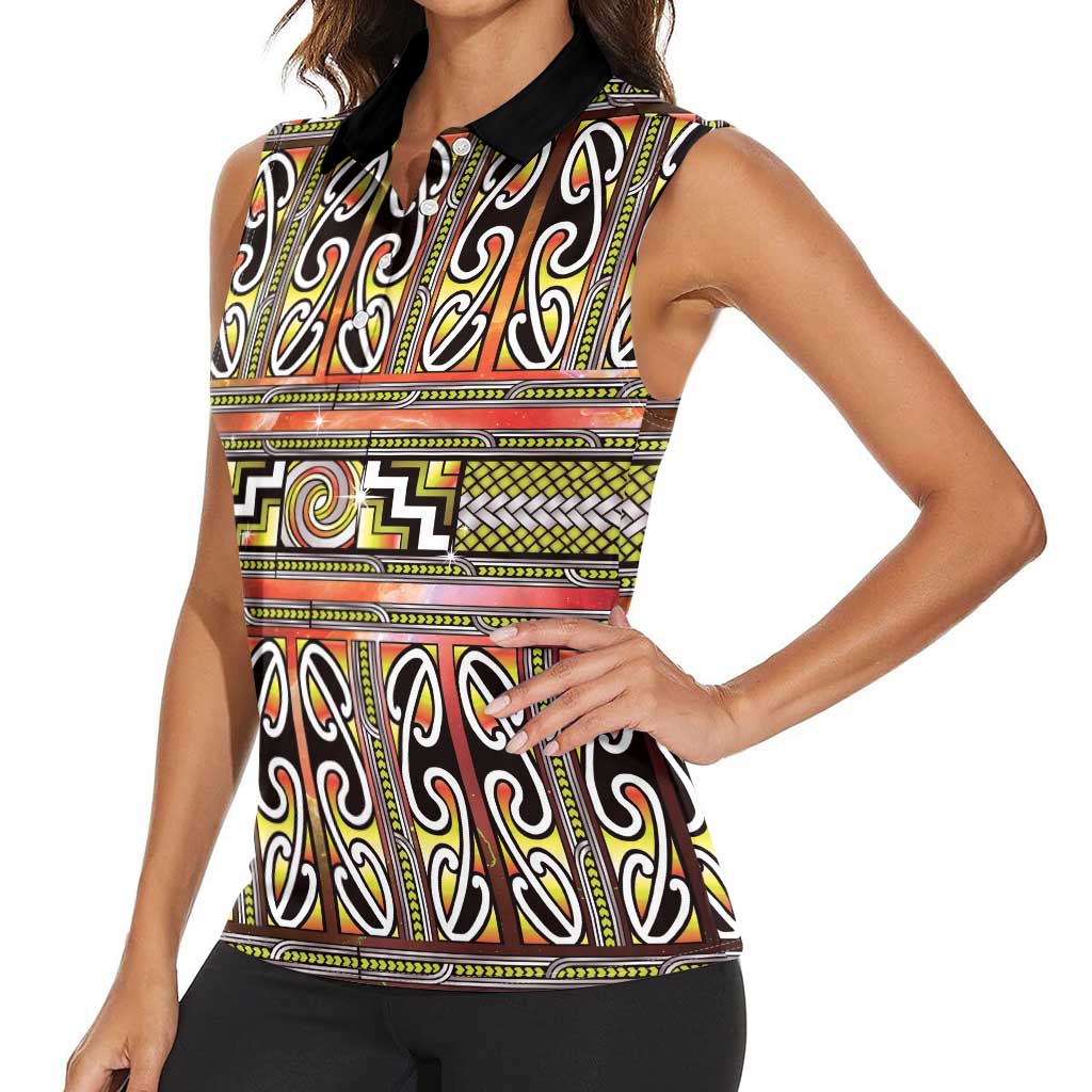 Maori Matariki Women Sleeveless Polo Shirt Yellow Galaxy Aesthetic Koru Art LT01 - Polynesian Pride