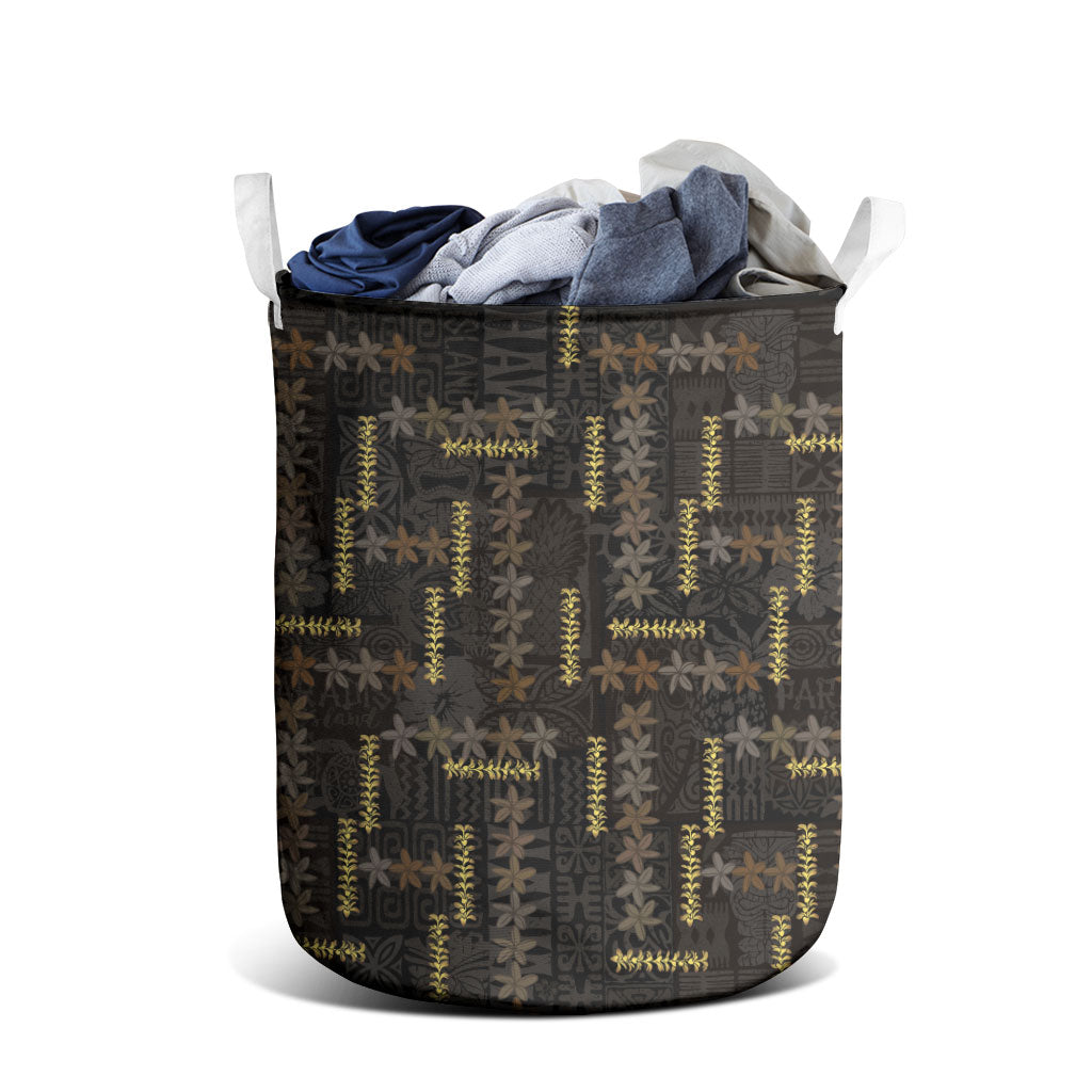 Hawaii Brown Plumeria Lei Black Laundry Basket Frangipani Floral Heritage Art