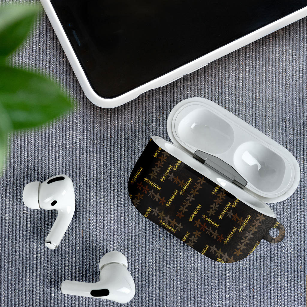 Hawaii Brown Plumeria Lei Black AirPods Case Frangipani Floral Heritage Art LT01 - Polynesian Pride