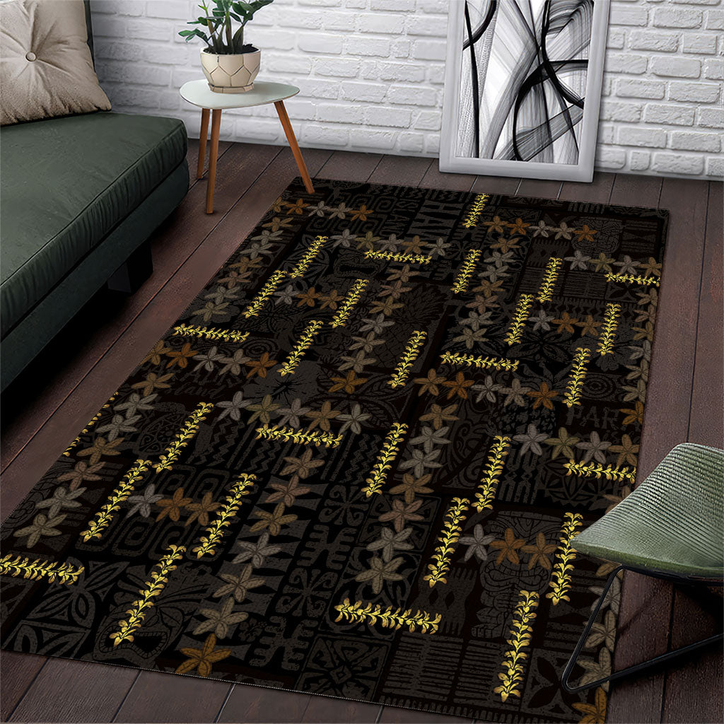 Hawaii Brown Plumeria Lei Black Area Rug Frangipani Floral Heritage Art LT01 Black - Polynesian Pride