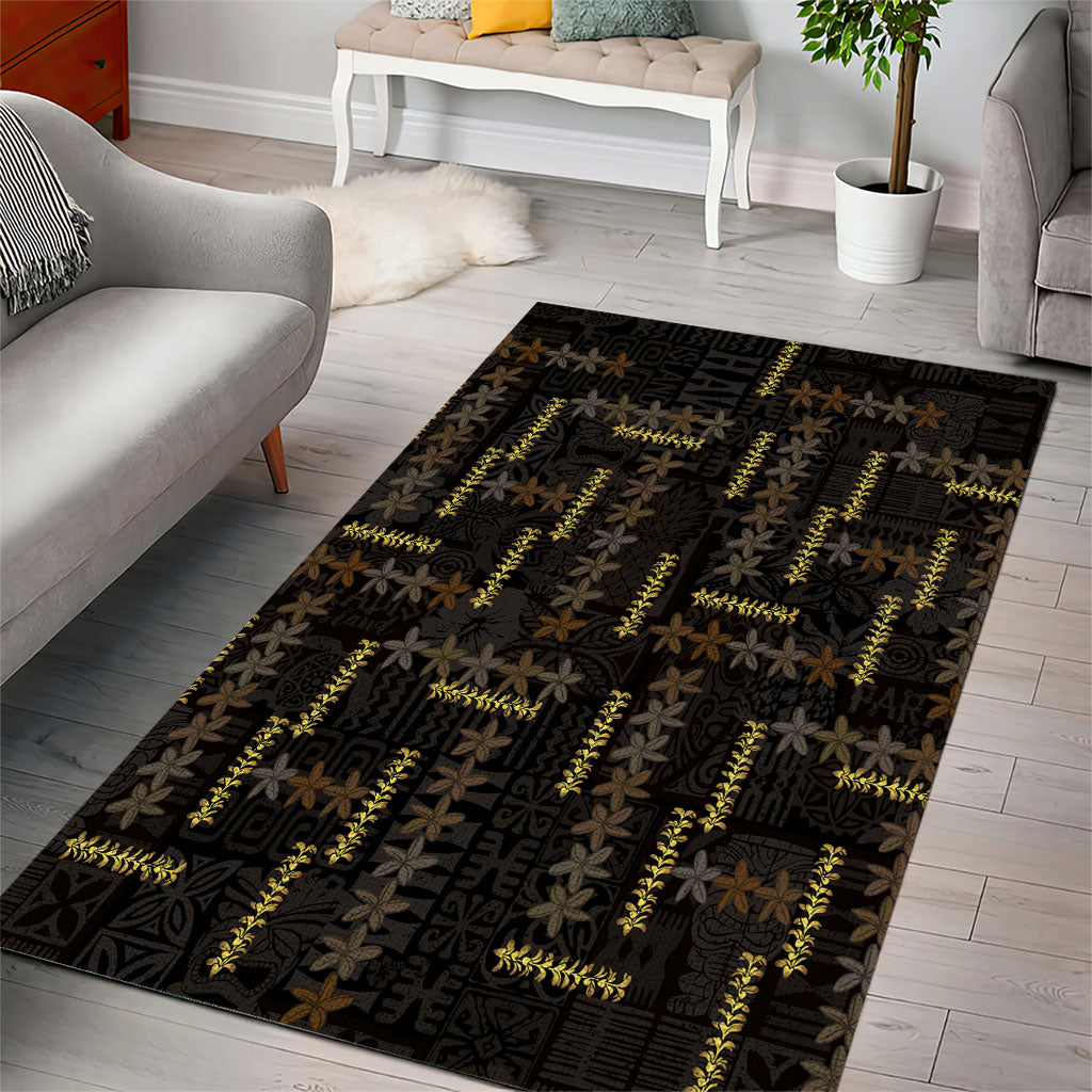 Hawaii Brown Plumeria Lei Black Area Rug Frangipani Floral Heritage Art LT01 - Polynesian Pride