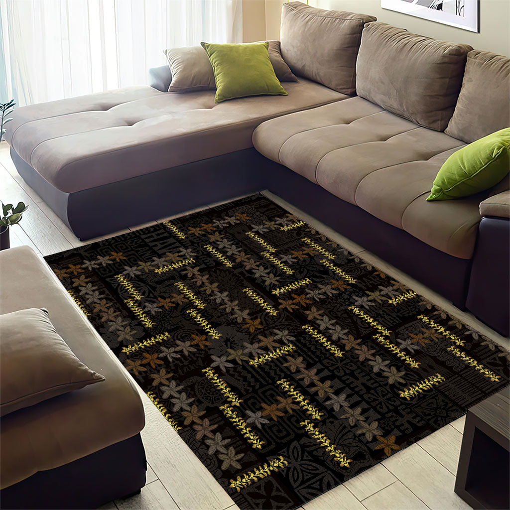 Hawaii Brown Plumeria Lei Black Area Rug Frangipani Floral Heritage Art LT01 - Polynesian Pride