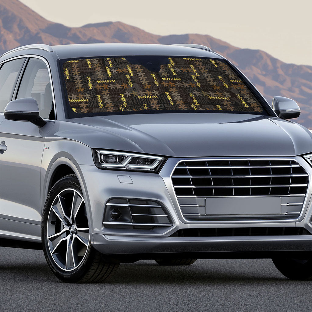 Hawaii Brown Plumeria Lei Black Auto Sun Shade Frangipani Floral Heritage Art