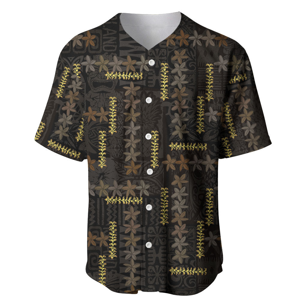 Hawaii Brown Plumeria Lei Black Baseball Jersey Frangipani Floral Heritage Art LT01 Black - Polynesian Pride