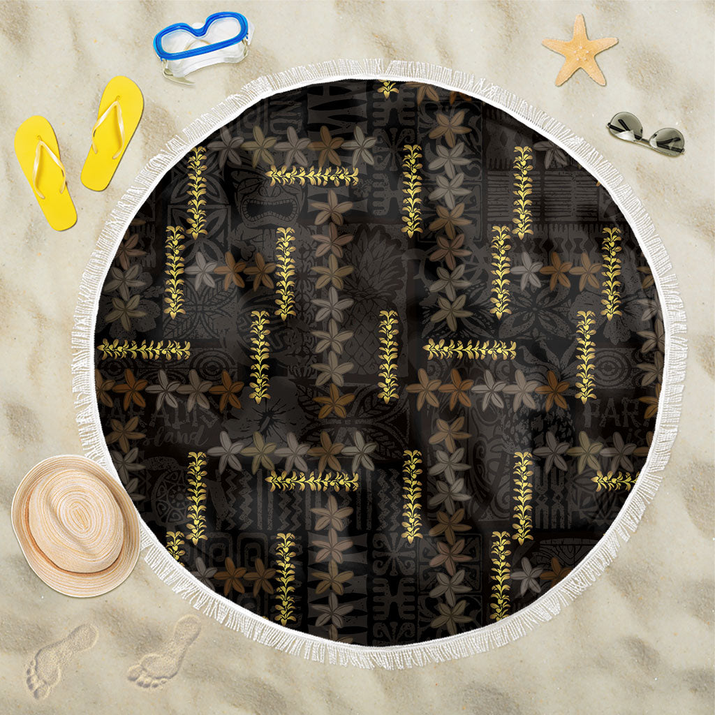 Hawaii Brown Plumeria Lei Black Beach Blanket Frangipani Floral Heritage Art LT01 One Size 150cm Black - Polynesian Pride