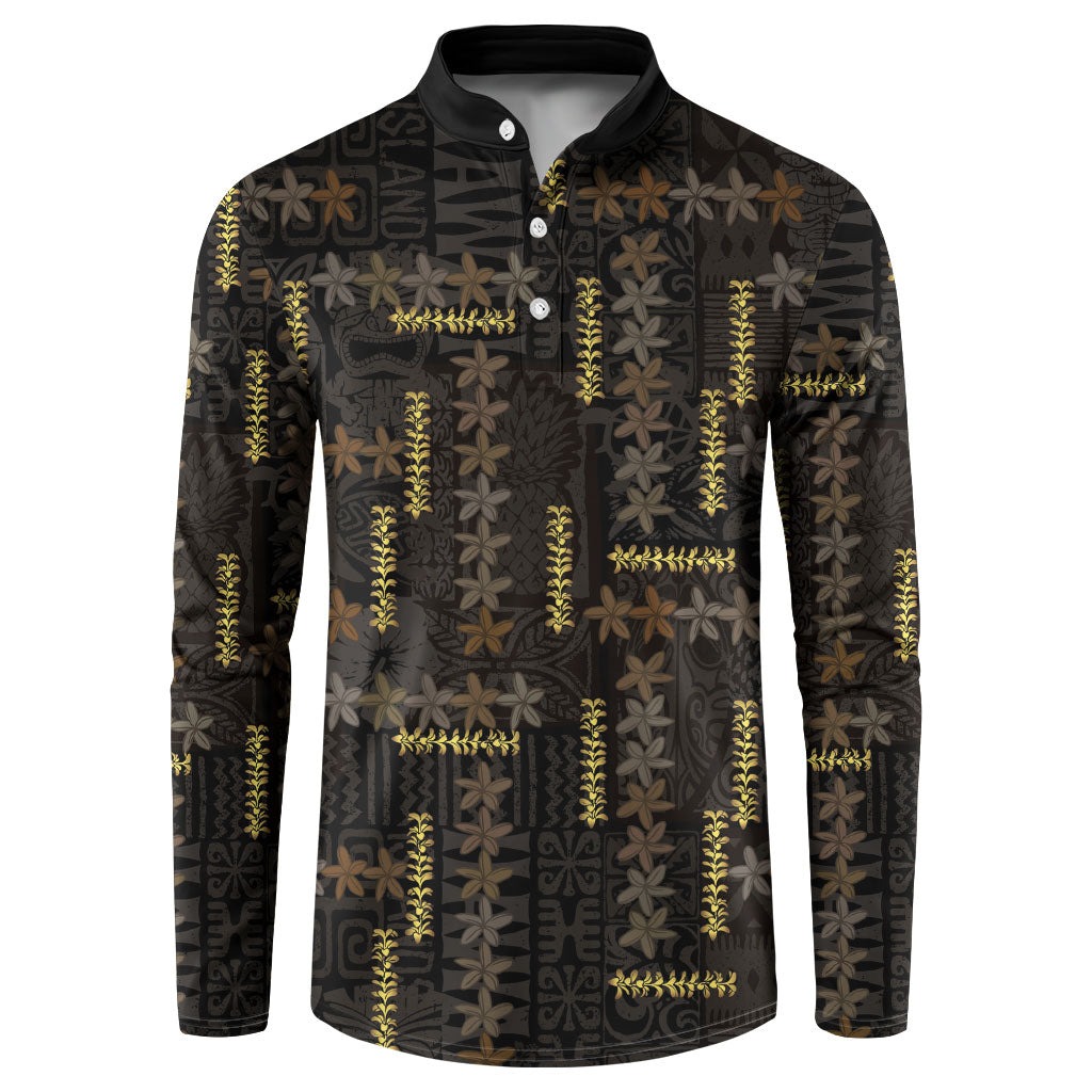 Hawaii Brown Plumeria Lei Black Button Sweatshirt Frangipani Floral Heritage Art