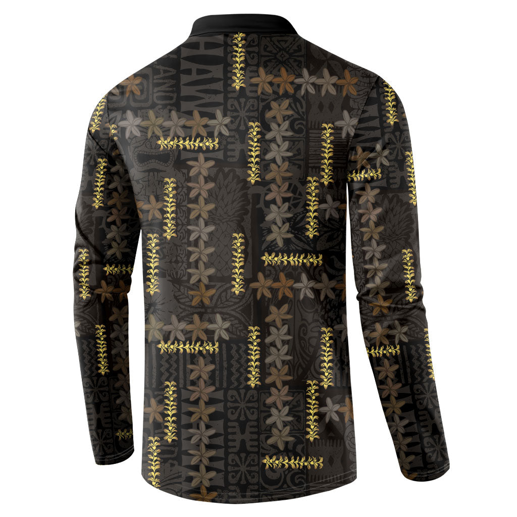 Hawaii Brown Plumeria Lei Black Button Sweatshirt Frangipani Floral Heritage Art