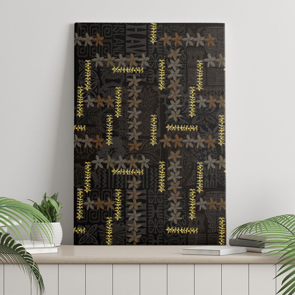Hawaii Brown Plumeria Lei Black Canvas Wall Art Frangipani Floral Heritage Art LT01 - Polynesian Pride