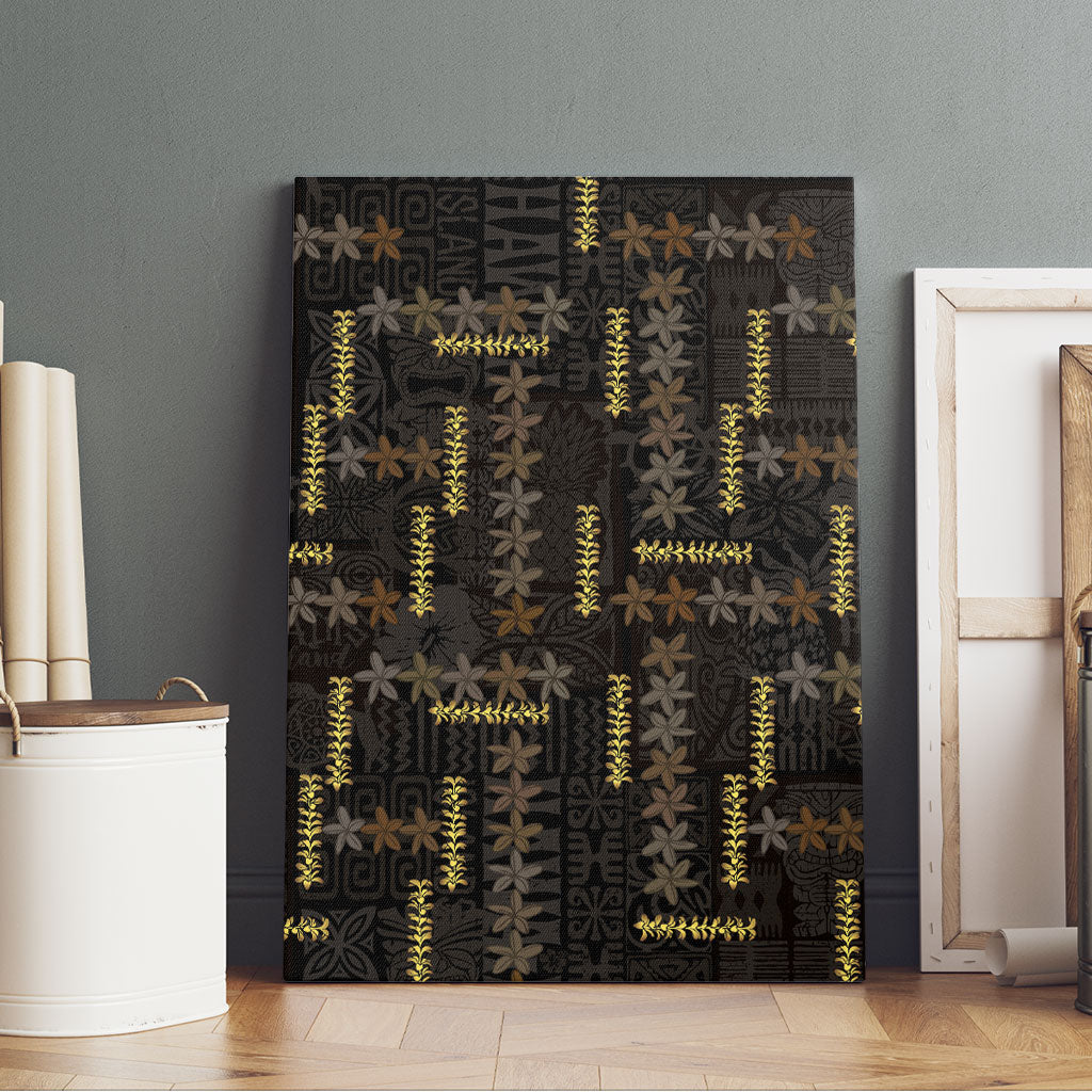 Hawaii Brown Plumeria Lei Black Canvas Wall Art Frangipani Floral Heritage Art LT01 - Polynesian Pride