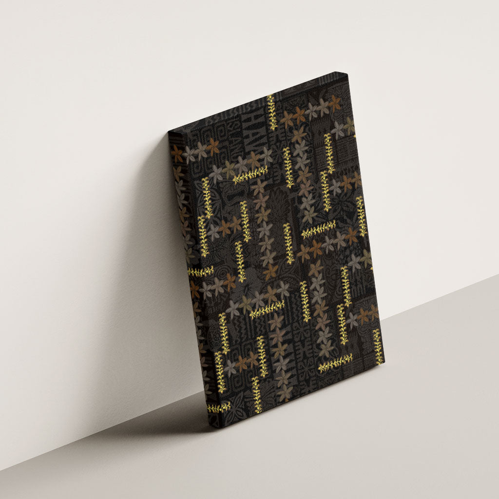 Hawaii Brown Plumeria Lei Black Canvas Wall Art Frangipani Floral Heritage Art LT01 - Polynesian Pride