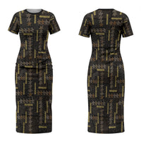 Hawaii Brown Plumeria Lei Black Couples Matching Short Sleeve Bodycon Dress and Hawaiian Shirt Frangipani Floral Heritage Art LT01 - Polynesian Pride