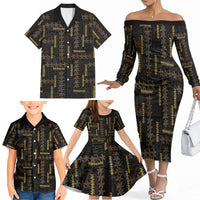 Hawaii Brown Plumeria Lei Black Family Matching Off The Shoulder Long Sleeve Dress and Hawaiian Shirt Frangipani Floral Heritage Art LT01 - Polynesian Pride