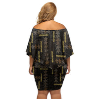 Hawaii Brown Plumeria Lei Black Family Matching Off Shoulder Short Dress and Hawaiian Shirt Frangipani Floral Heritage Art