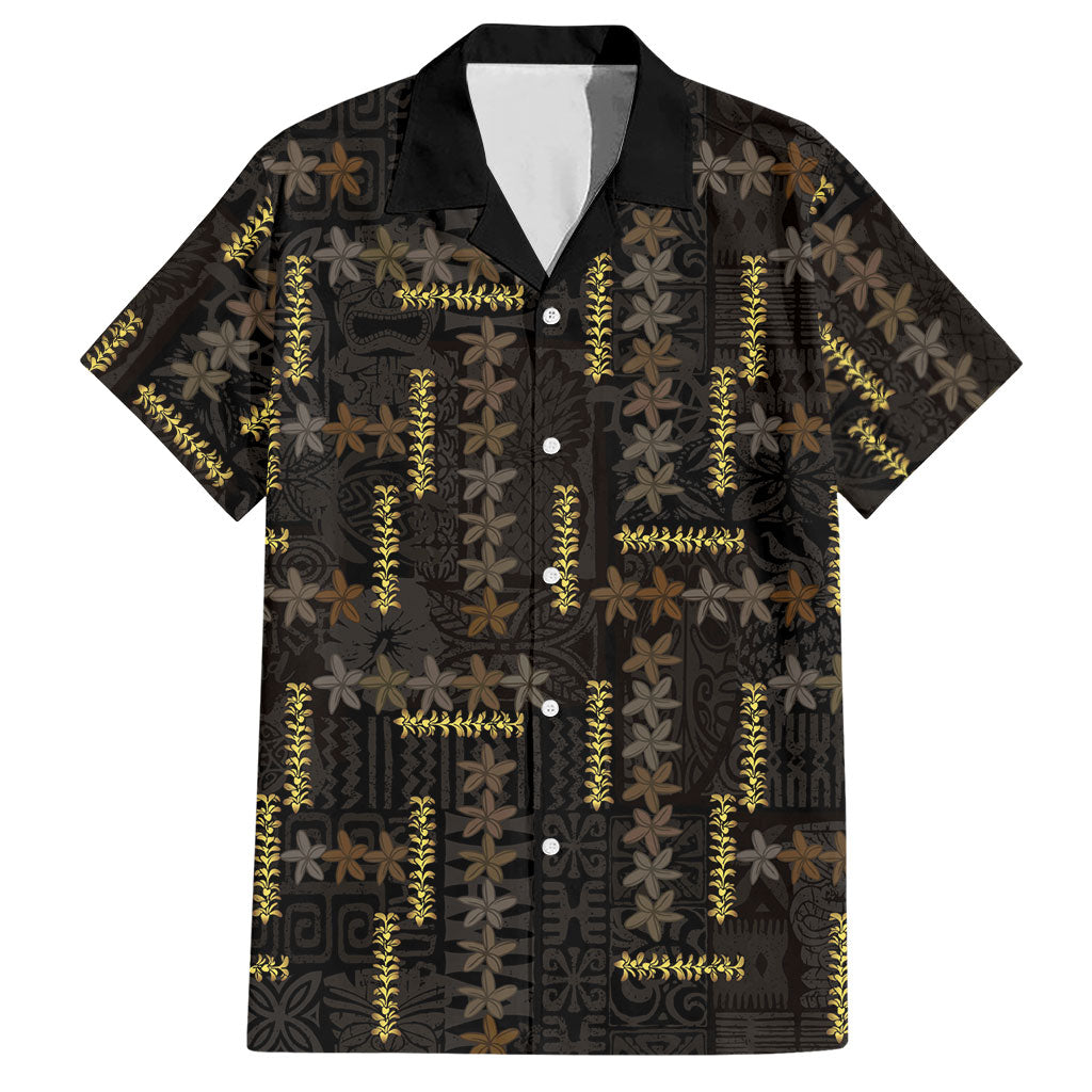 Hawaii Brown Plumeria Lei Black Hawaiian Shirt Frangipani Floral Heritage Art LT01 Black - Polynesian Pride