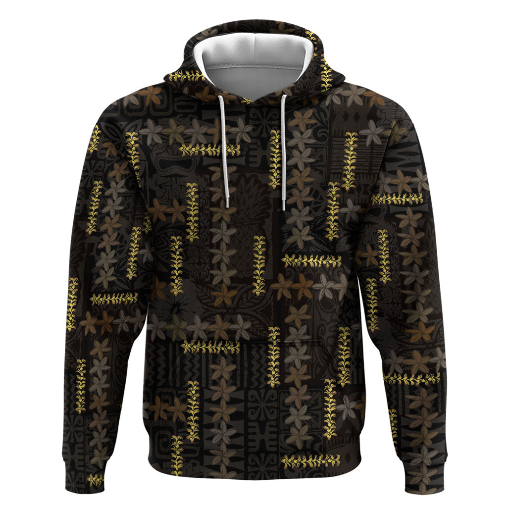 Hawaii Brown Plumeria Lei Black Hoodie Frangipani Floral Heritage Art