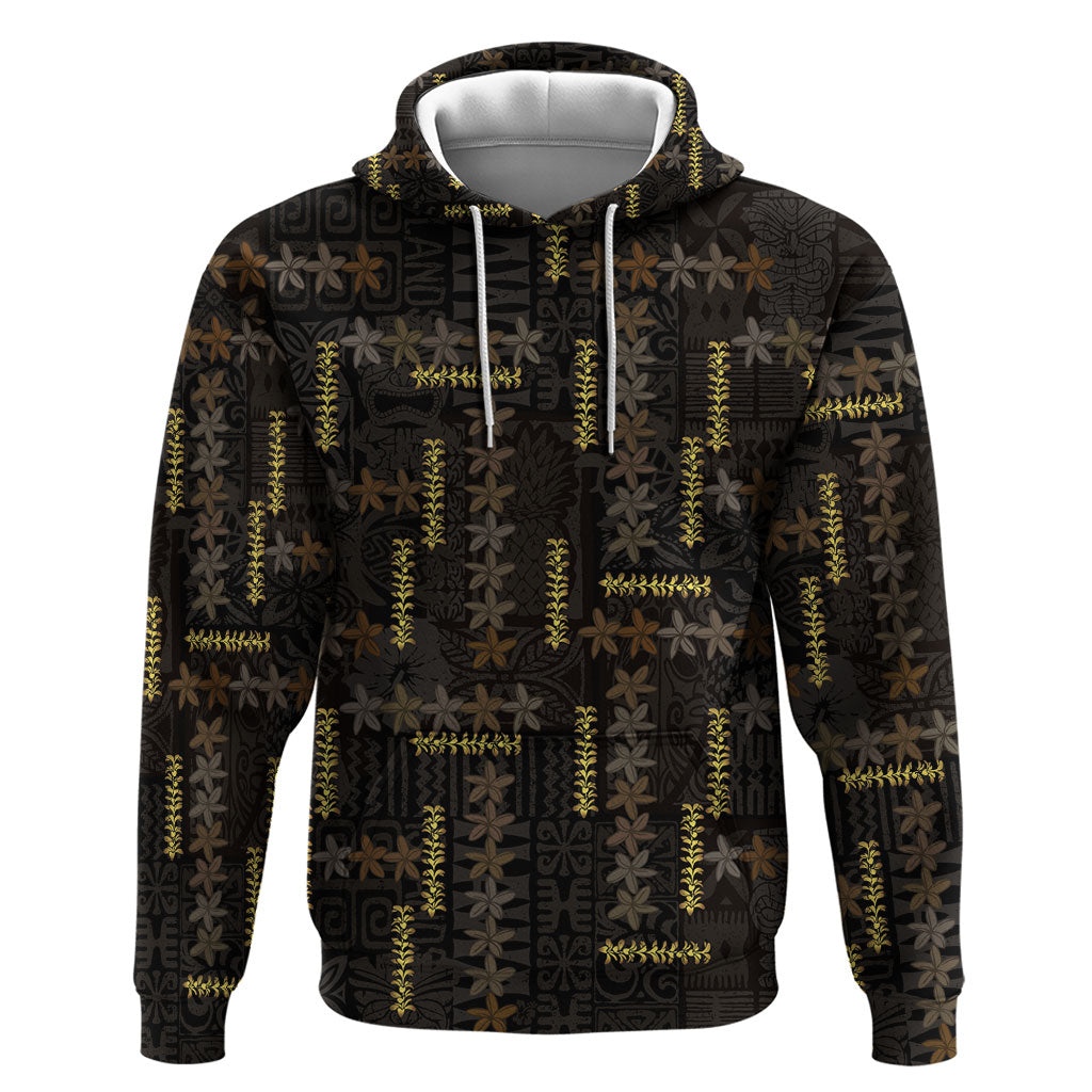 Hawaii Brown Plumeria Lei Black Hoodie Frangipani Floral Heritage Art LT01 Pullover Hoodie Black - Polynesian Pride