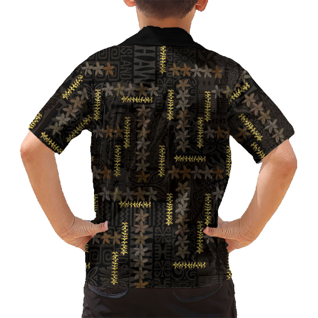 Hawaii Brown Plumeria Lei Black Kid Hawaiian Shirt Frangipani Floral Heritage Art
