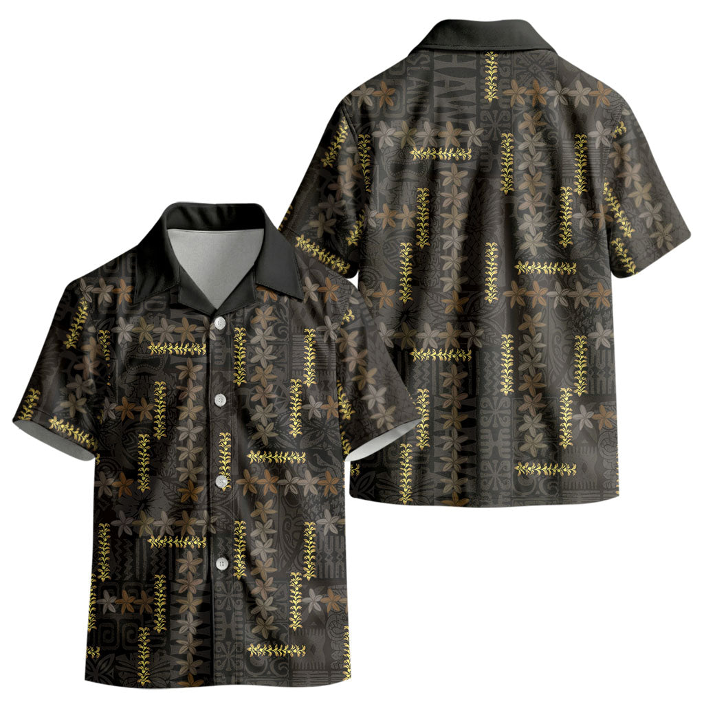 Hawaii Brown Plumeria Lei Black Kid Hawaiian Shirt Frangipani Floral Heritage Art LT01 - Polynesian Pride