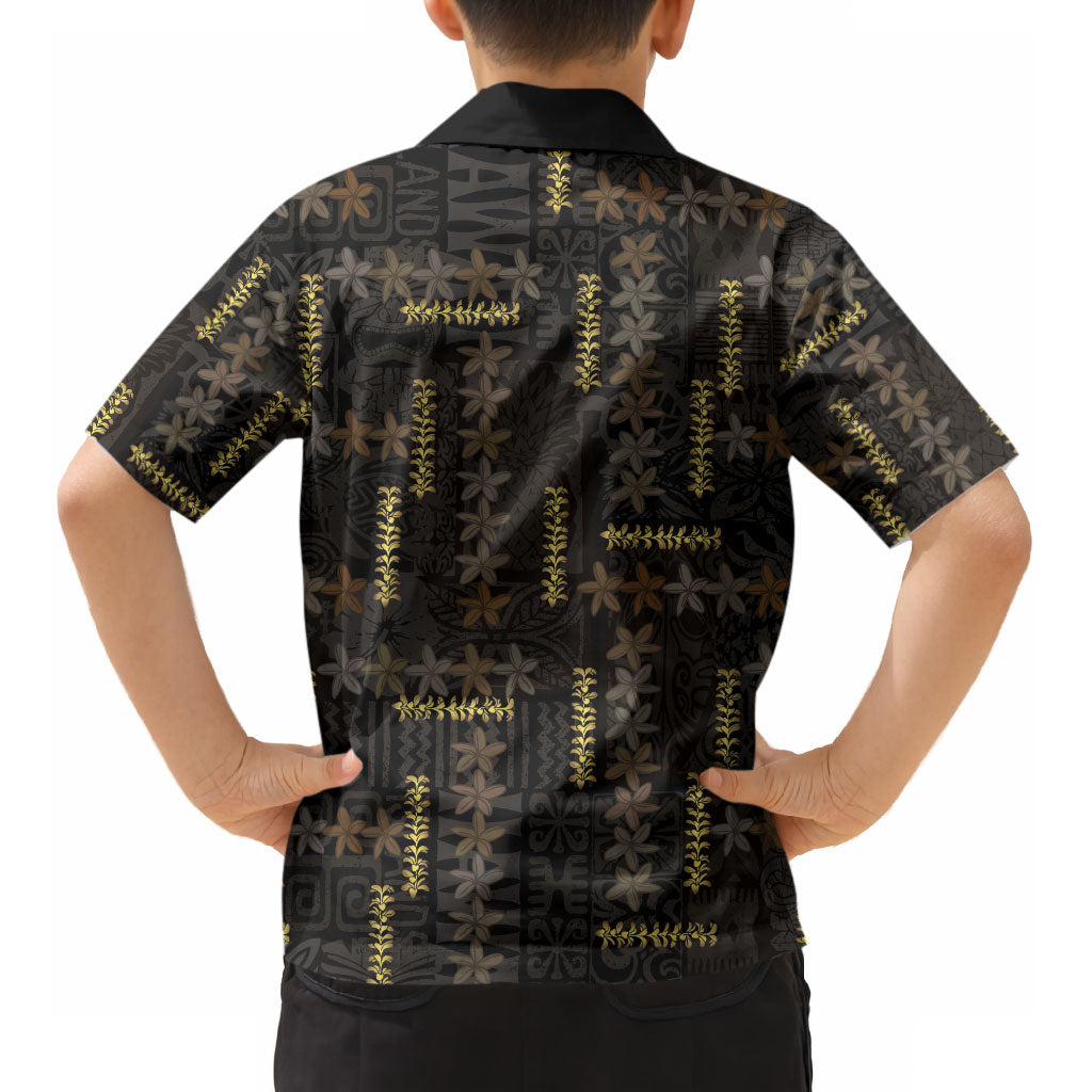 Hawaii Brown Plumeria Lei Black Kid Hawaiian Shirt Frangipani Floral Heritage Art LT01 - Polynesian Pride