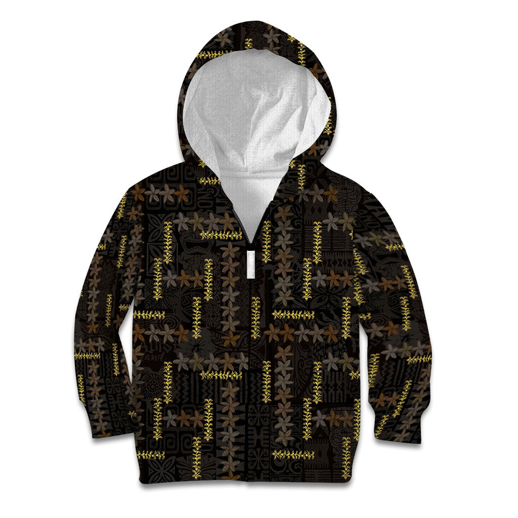 Hawaii Brown Plumeria Lei Black Kid Hoodie Frangipani Floral Heritage Art