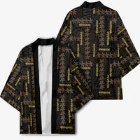 Hawaii Brown Plumeria Lei Black Kimono Frangipani Floral Heritage Art LT01 - Polynesian Pride