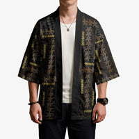 Hawaii Brown Plumeria Lei Black Kimono Frangipani Floral Heritage Art LT01 - Polynesian Pride