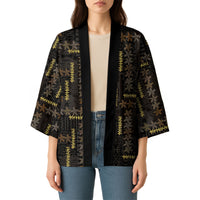 Hawaii Brown Plumeria Lei Black Kimono Frangipani Floral Heritage Art LT01 - Polynesian Pride