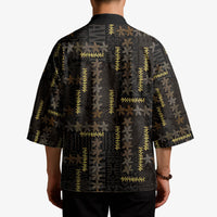 Hawaii Brown Plumeria Lei Black Kimono Frangipani Floral Heritage Art LT01 - Polynesian Pride